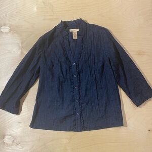 Covington Navy Ruffle-Trim Button Front Top Small (QS)